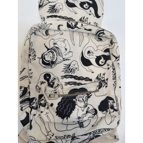 Artsy Cream Black Oaxacan Backpack Woven Canvas OS EUC Unbranded Handmade Mexico - Picture 4 of 11